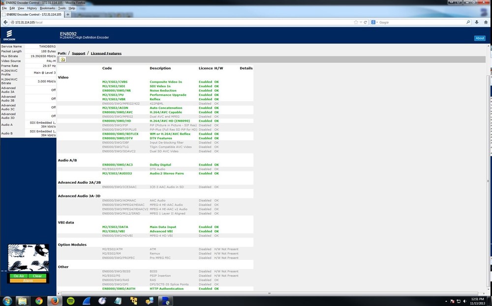 TANDBERG ERICSSON EN8092 HD SDI MPEG-4 AVC HTTP AUTHENTICATION VIDEO ENCODER M2
