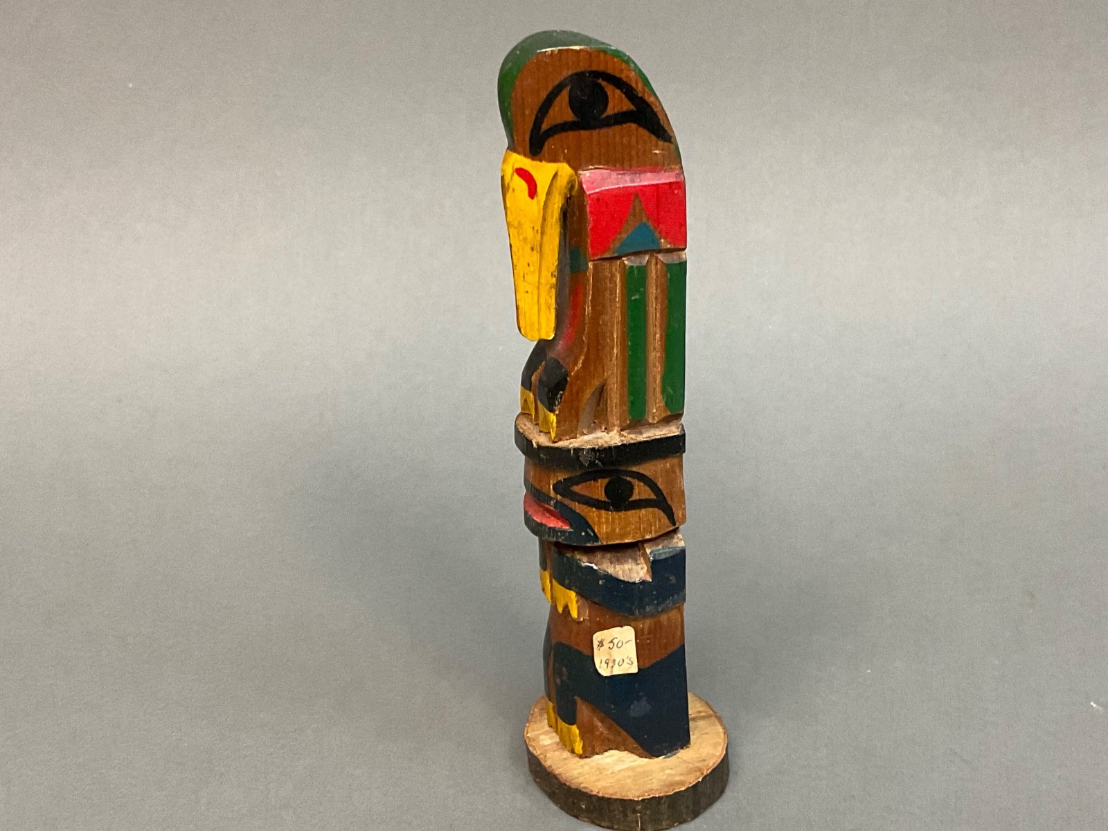 Native American Indian; Ye Olde Curiosity Shop; Cedar Wood Carved; 6-3/4" Totem