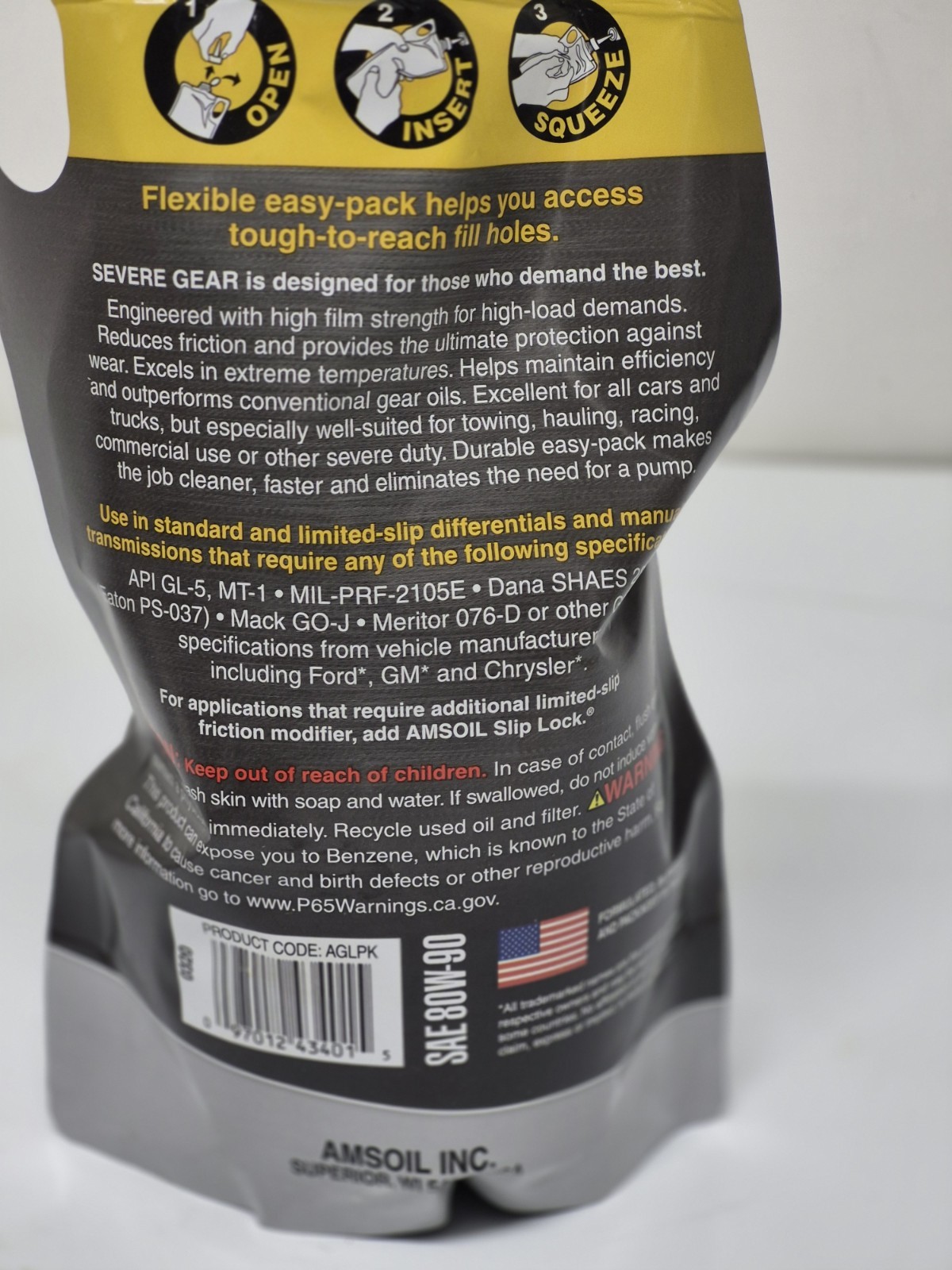 AMSOIL Severe Gear 80W-90 1 Quart Synthetic Gear Oil Lube Easy-Pack lot of 3