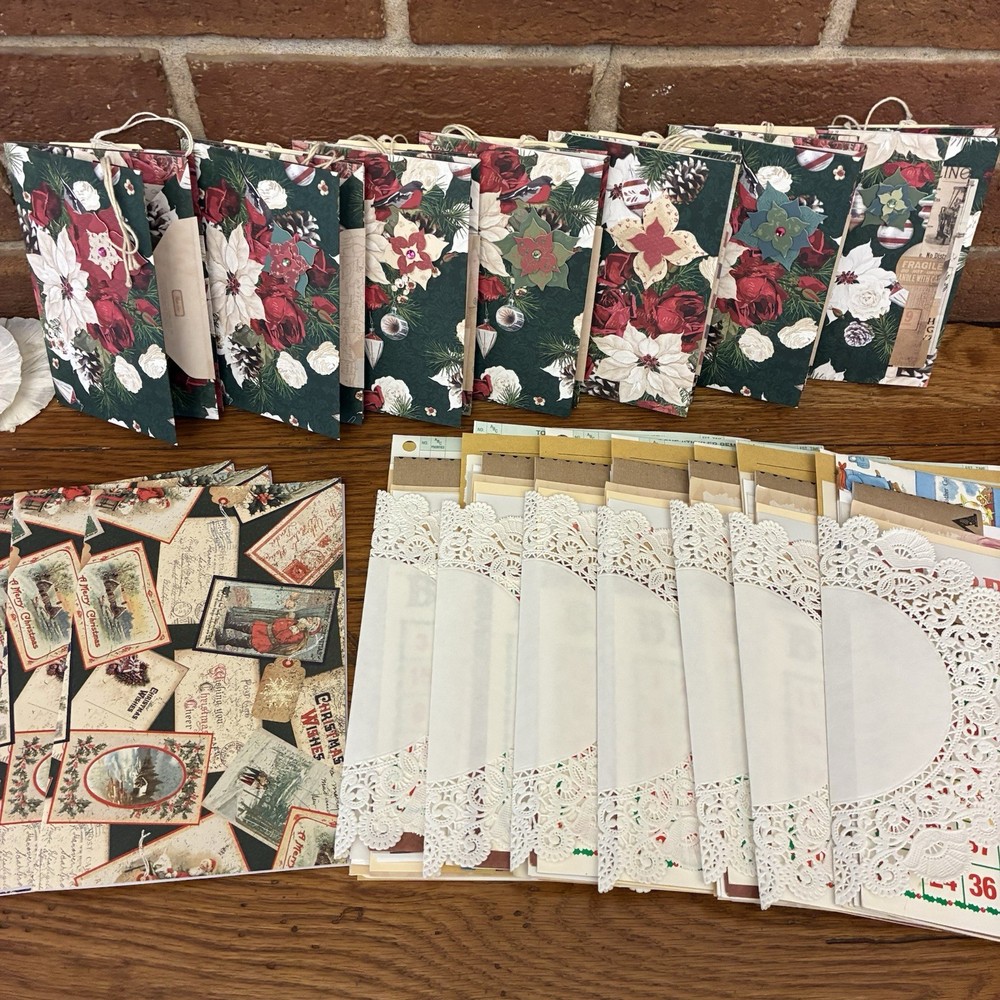 Christmas/Vtg Style Ephemera Holder + 50 Pcs Ephemera + Mini Collaged Notebook