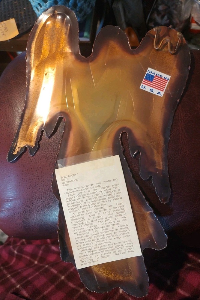 Solid Copper Handmade Angel Wall Sculpture by Tom McCartney Made in U.S.A.