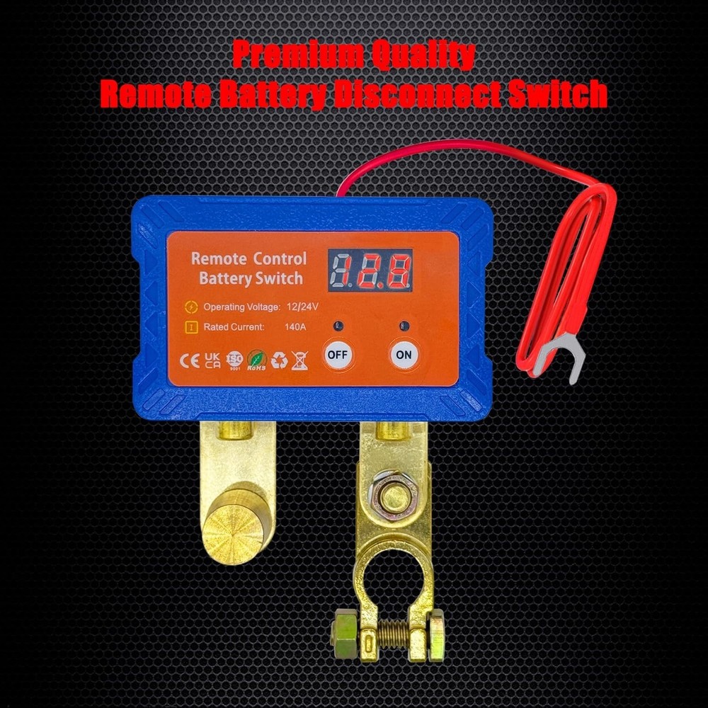 Remote Battery Disconnect Switch 12V W/Voltmeter, 140A 140A Side Post Neg