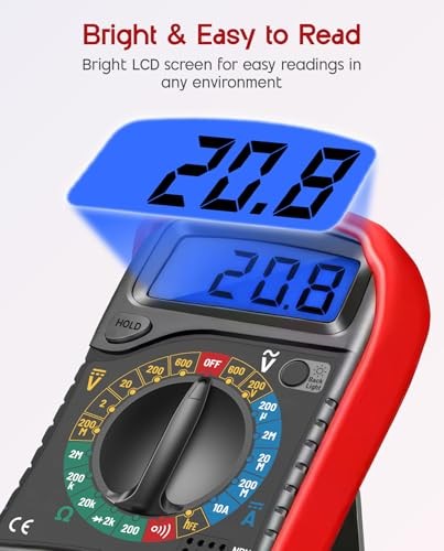 Digital Multimeter, Voltmeter Ammeter Ohmmeter with Test Leads Backlight LCD