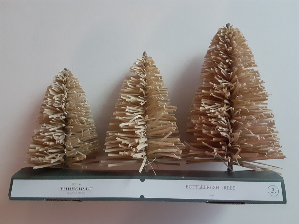 3 Target Threshold Natural Straw Bottlebrush Christmas Tree Set Tabletop Decor
