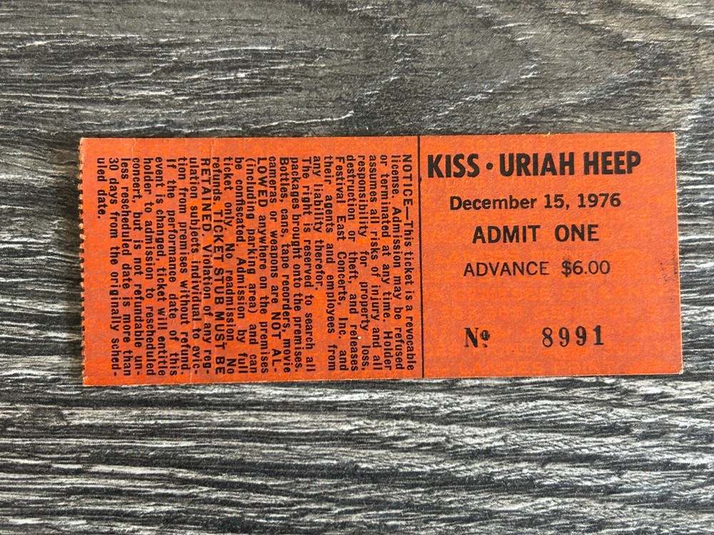 KISS Ticket Stub Rock And Roll Over Tour Dec 15 1976 Buffalo Vintage Kiss Aucoin