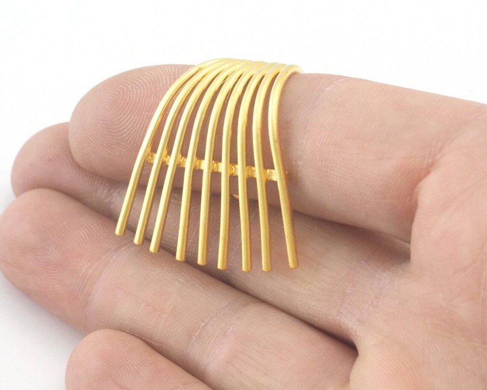 Statement Ring Adjustable Comb Ring Matte Gold Plated brass 9US size 2738