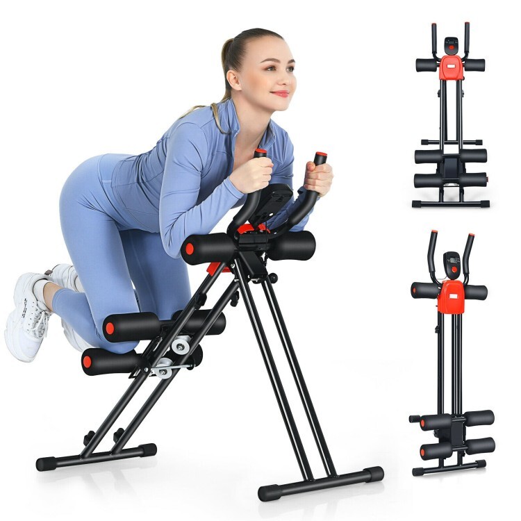 Foldable Core Abdominal Trainer Adjustable AB Crunch Workout Machine LCD Display