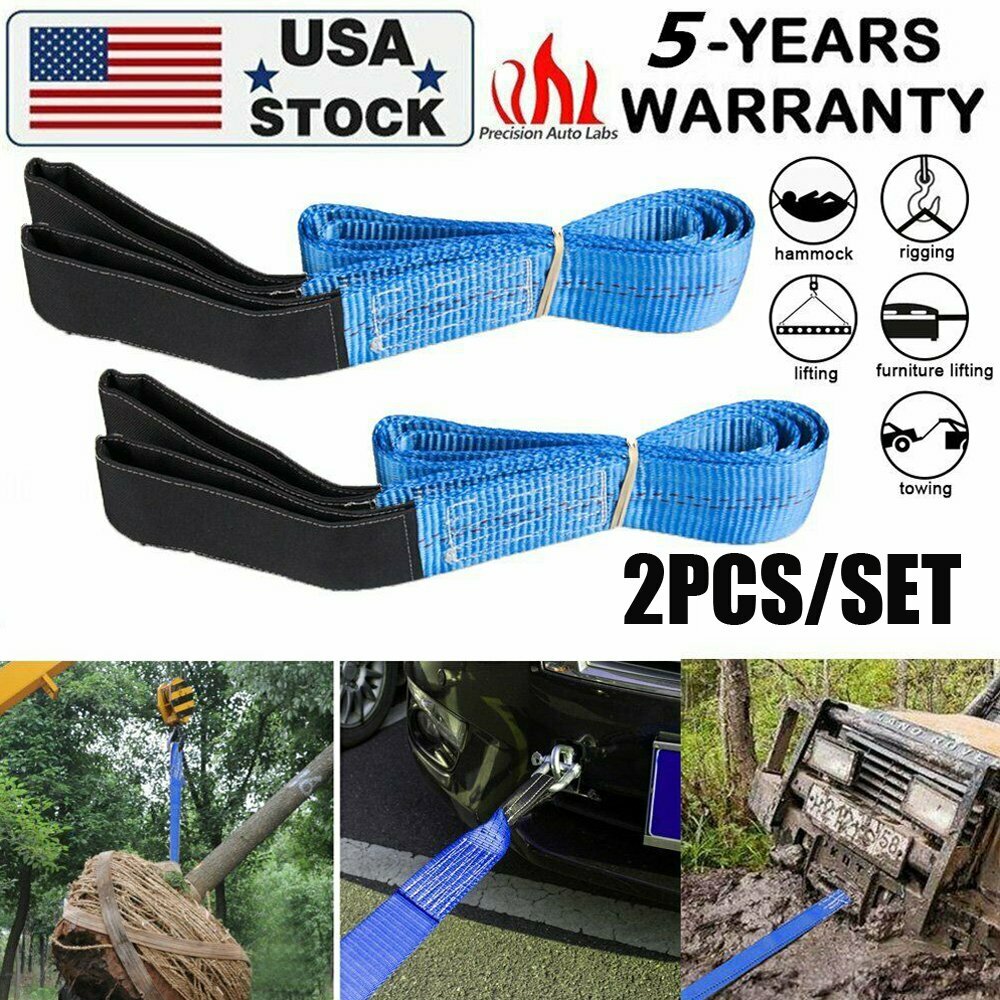 2x Heavy Duty 6' x 2" Nylon Flat Lifting Sling Strap Eye & Eye Polyester Webbing