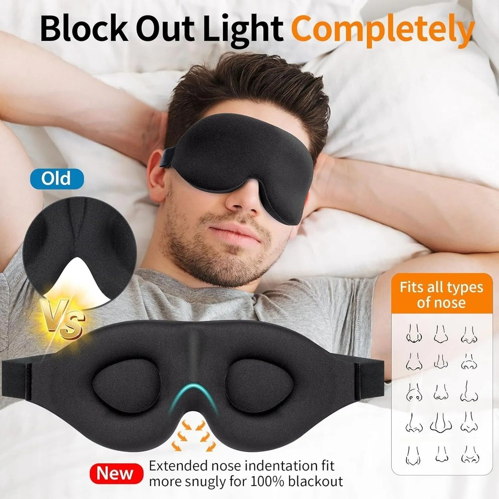 3D Contoured Sleep Eye Mask Light Blocking Zero Pressure Breathable Travel