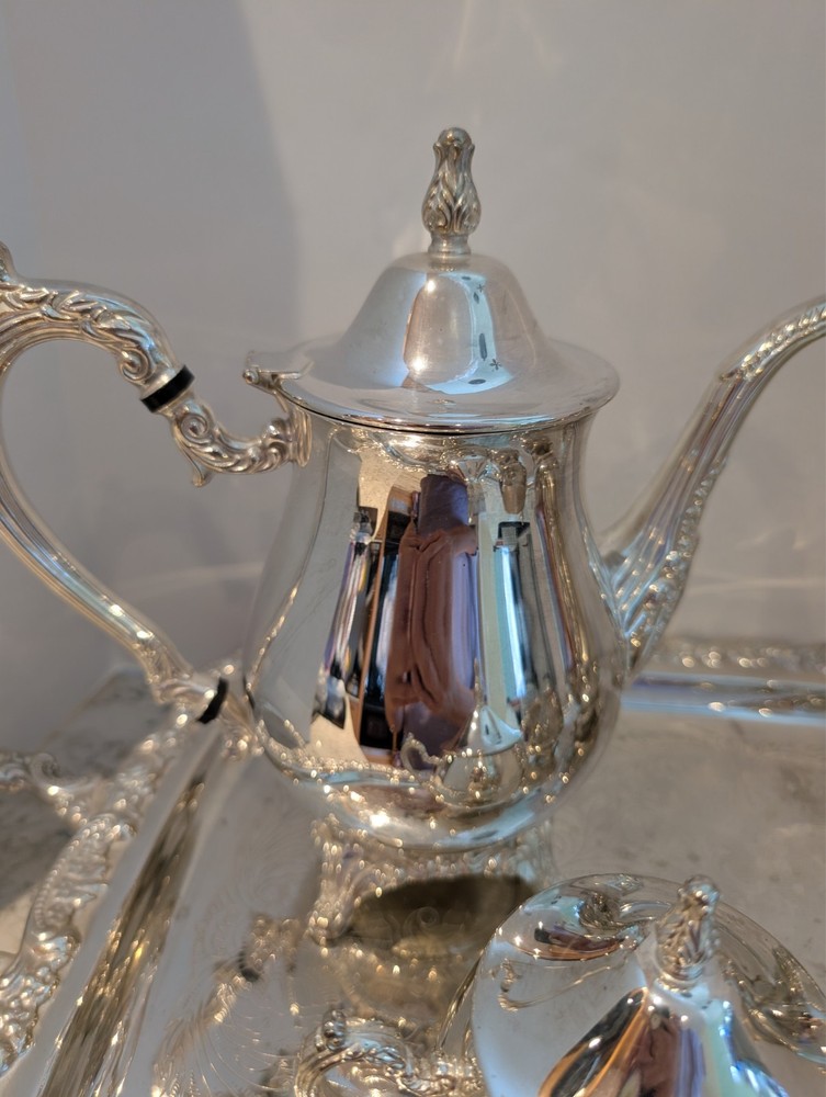 ELEGANCE IN SILVER 4-pc TEA and COFFEE SERVING SET plus SERVING TRAY!