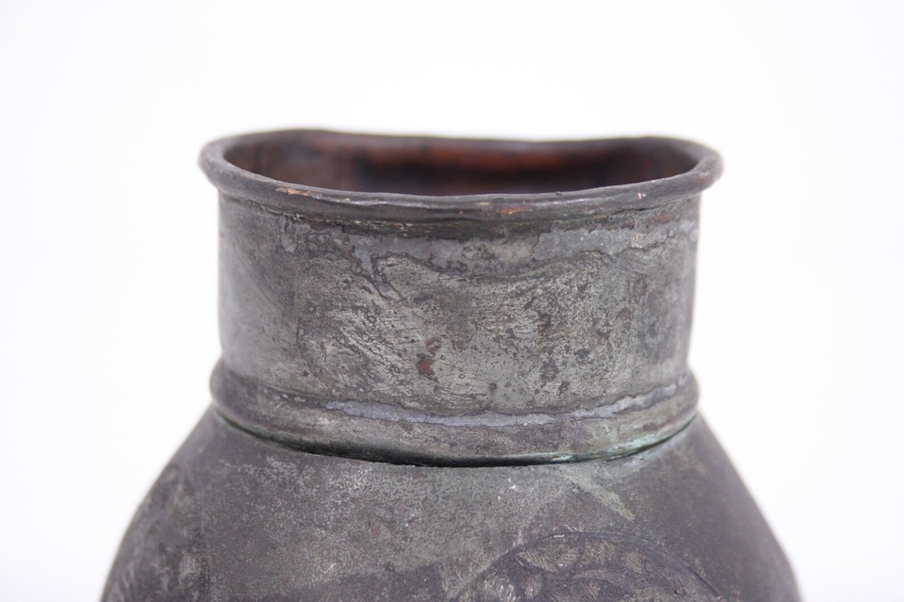 Copper Antique 4x4 Engraved Emblems Vase Jar Oxidized