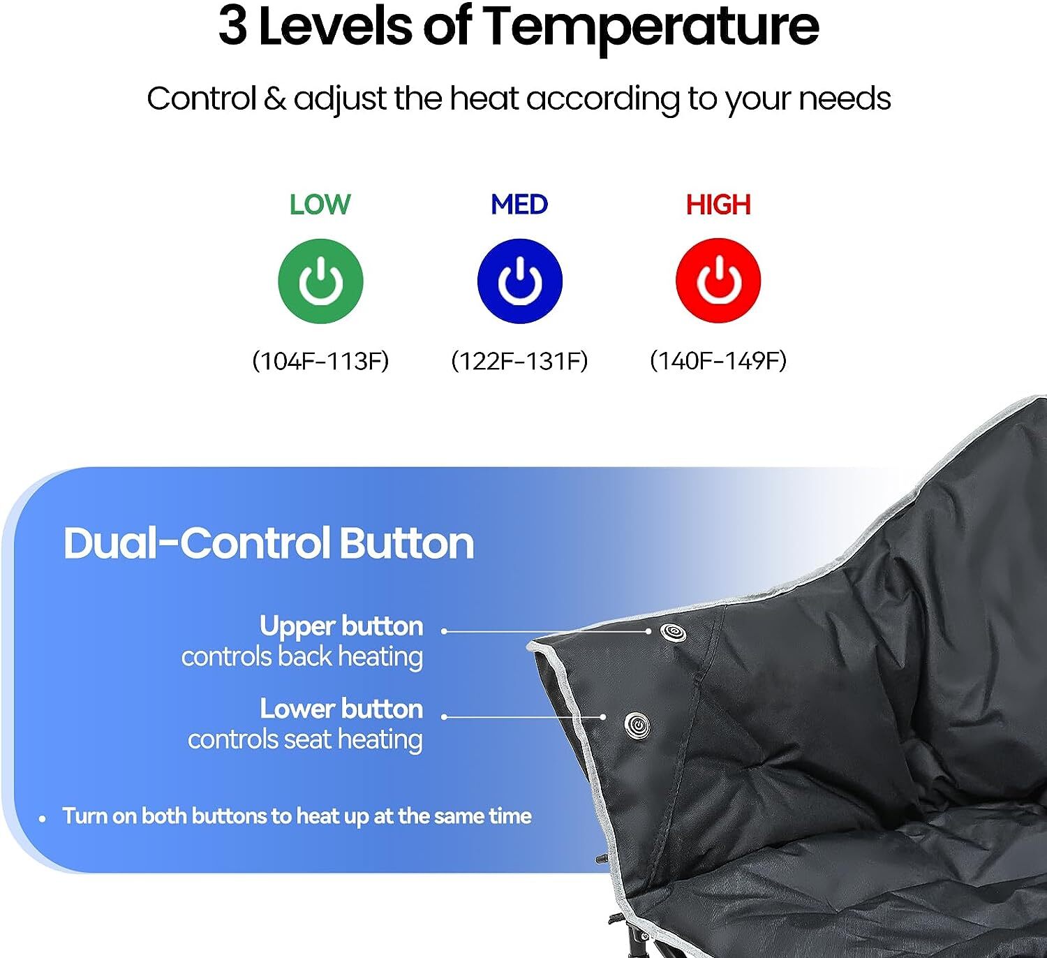 SLSY Oversized Heated Camping Chair Patio Lounge Chairs with 20000mAh Power Bank