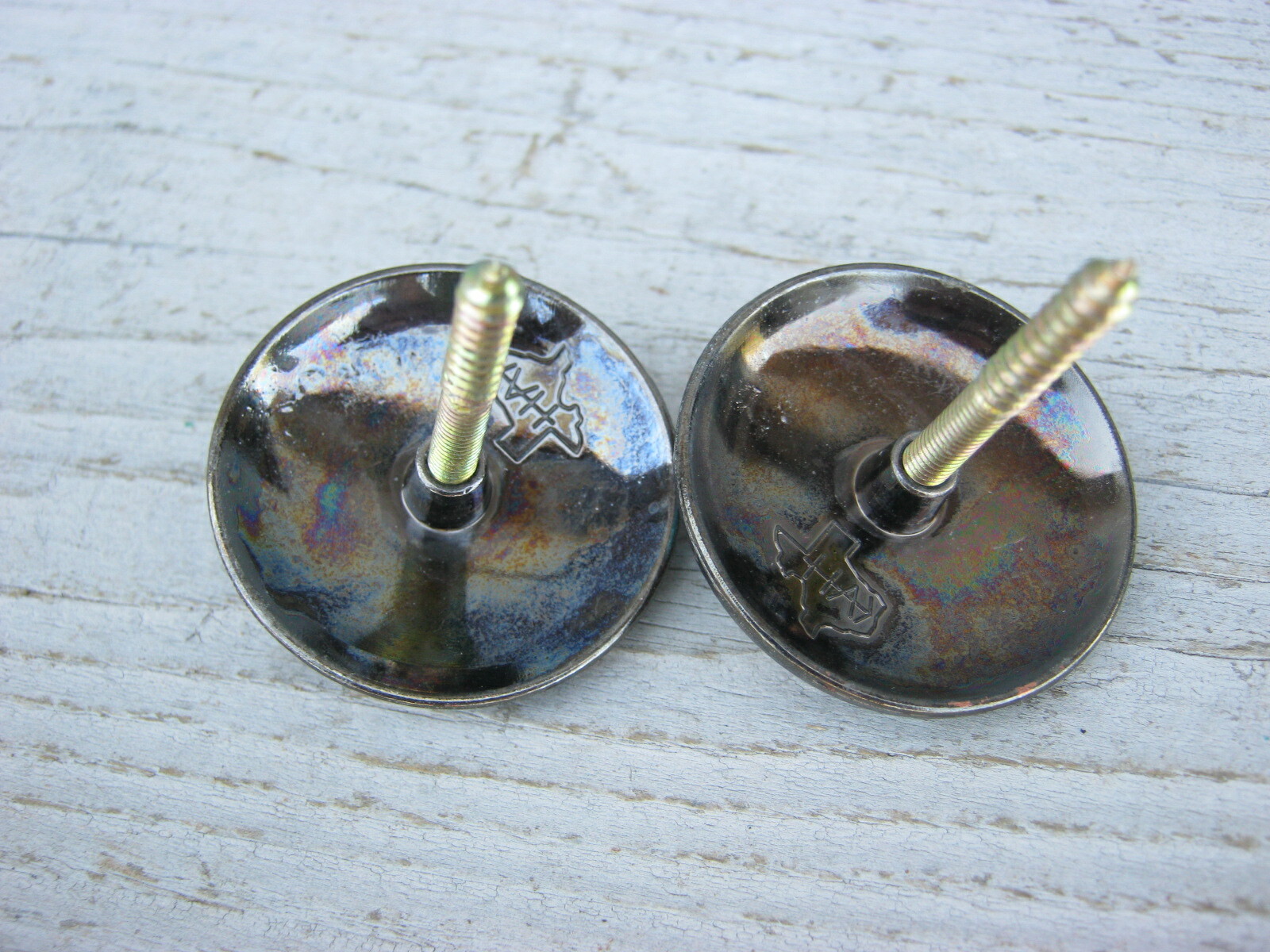 Feathered Turquoise Concho Screw Back Copper Feathers 1" 1-1/2" Set of 2