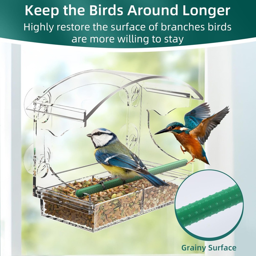 Window Bird Feeder with 4 Strong Suction Cups, Feeder, Clean