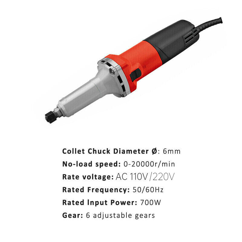 700W 6MM Electric Straight Die Grinder Handheld Variable Speed Grinding Machine