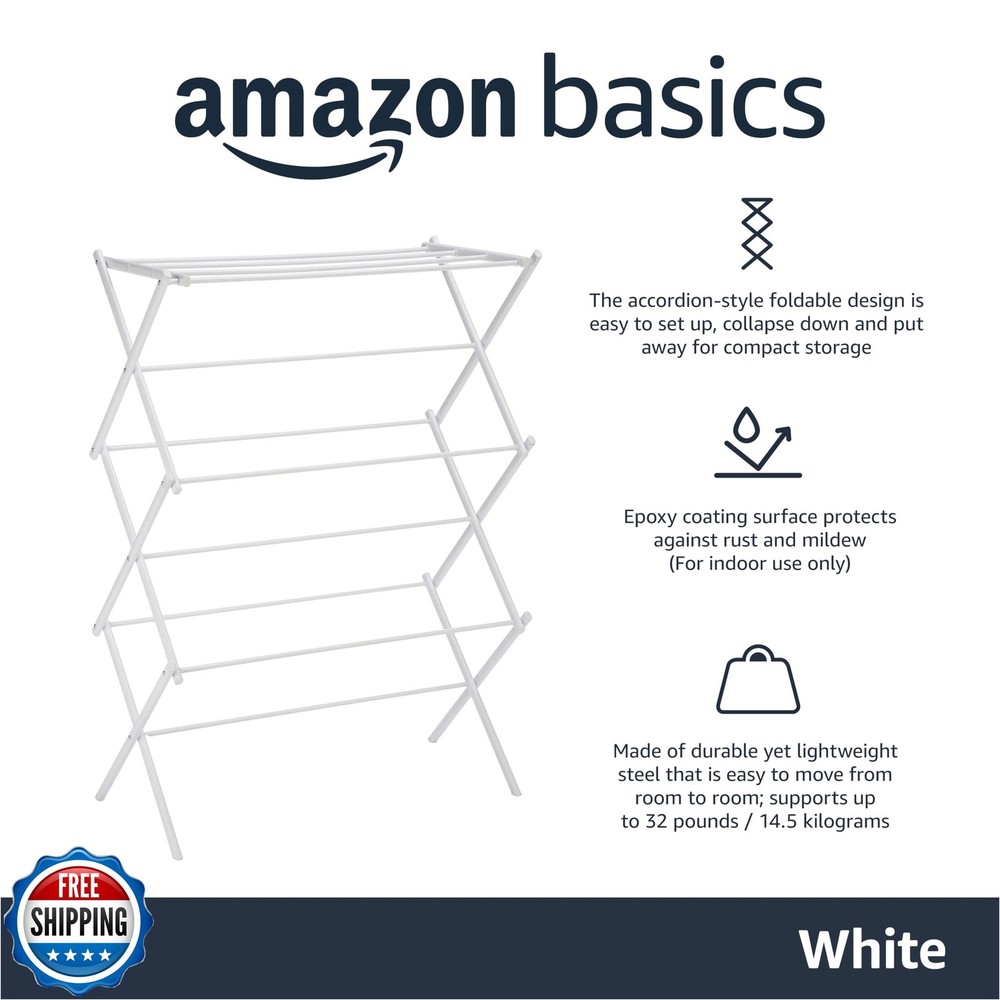 Amazon Basics Foldable Portable Laundry Rack for Air Drying Clothing, Indoor