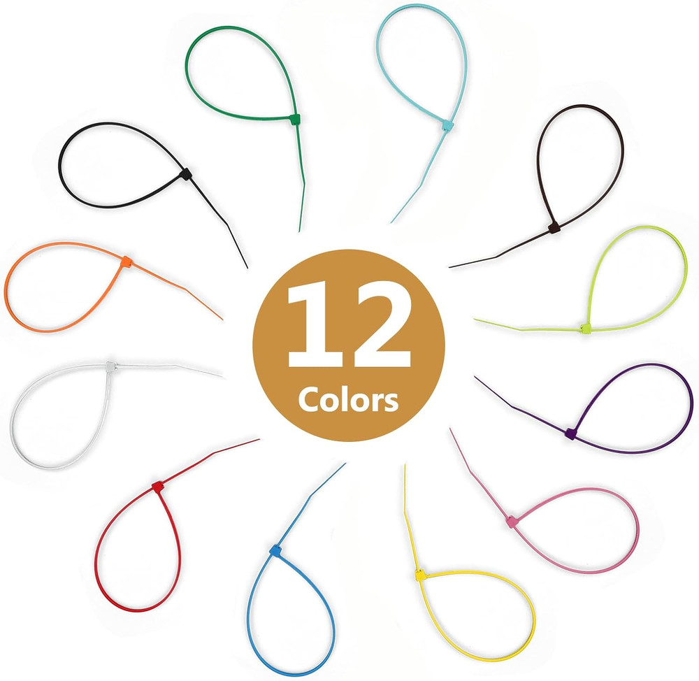 1200 Pieces Zip Ties, Multi-Purpose Assorted Colored Self-Locking Nylon Cable Zi