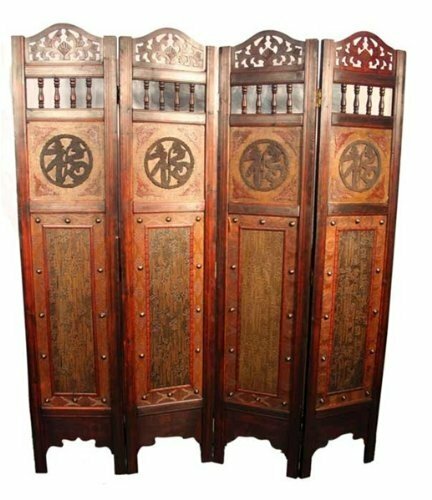 Vintage Oriental Style 4 Panels Screen Room Divider