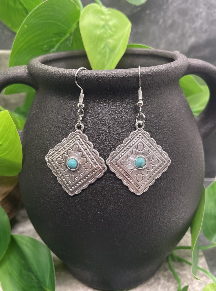 2” Silver-tone Turquoise Boho Drop Dangle Earring Set  New Free Ship B7754