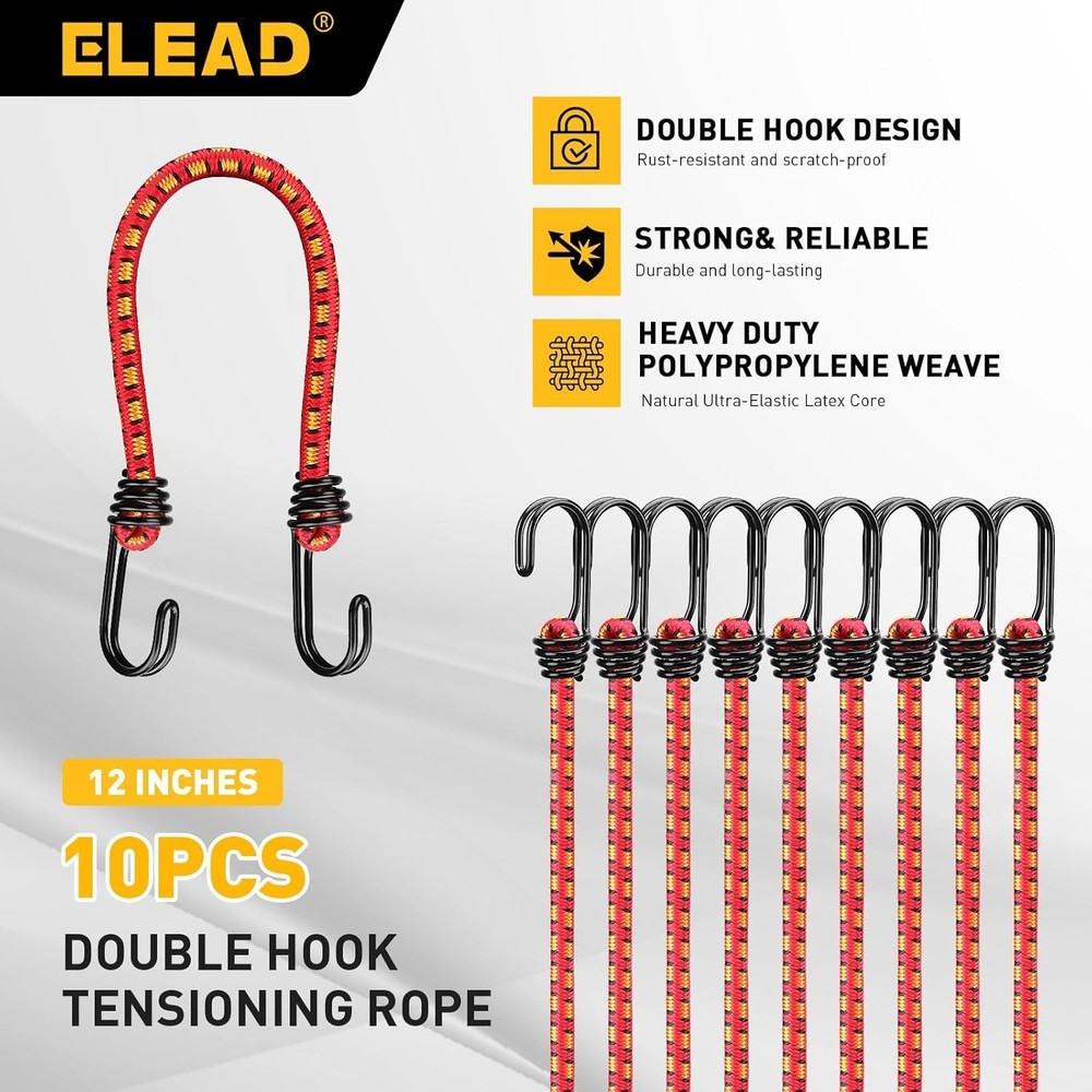 Heavy Duty Bungee Cords with Hooks – Assorted Straps for Outdoor Use