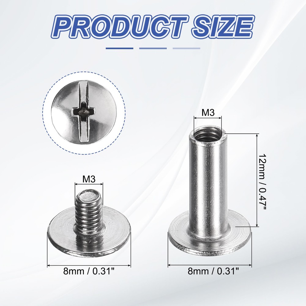 30set Phillips Chicago Screw M3x12mm Binding Post Screw, Silver