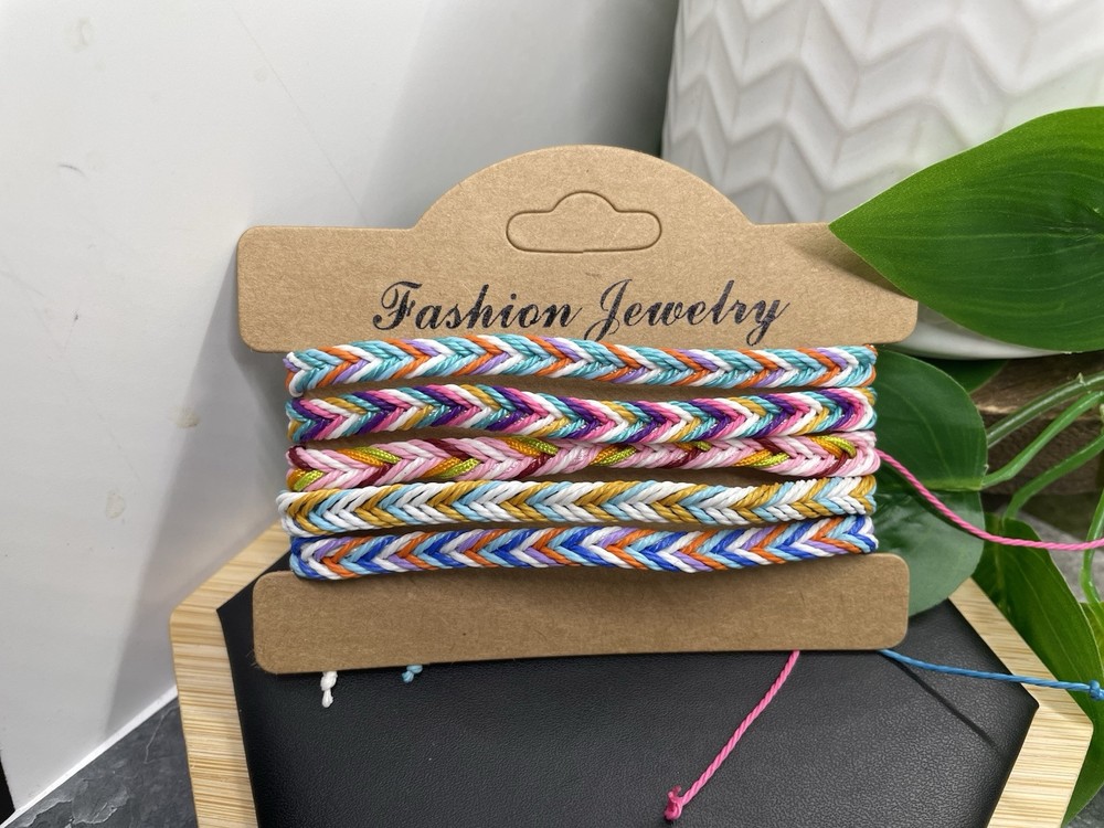 5 PC Braided Bracelet  Stackable Adjustable Tie Free Ship B5227