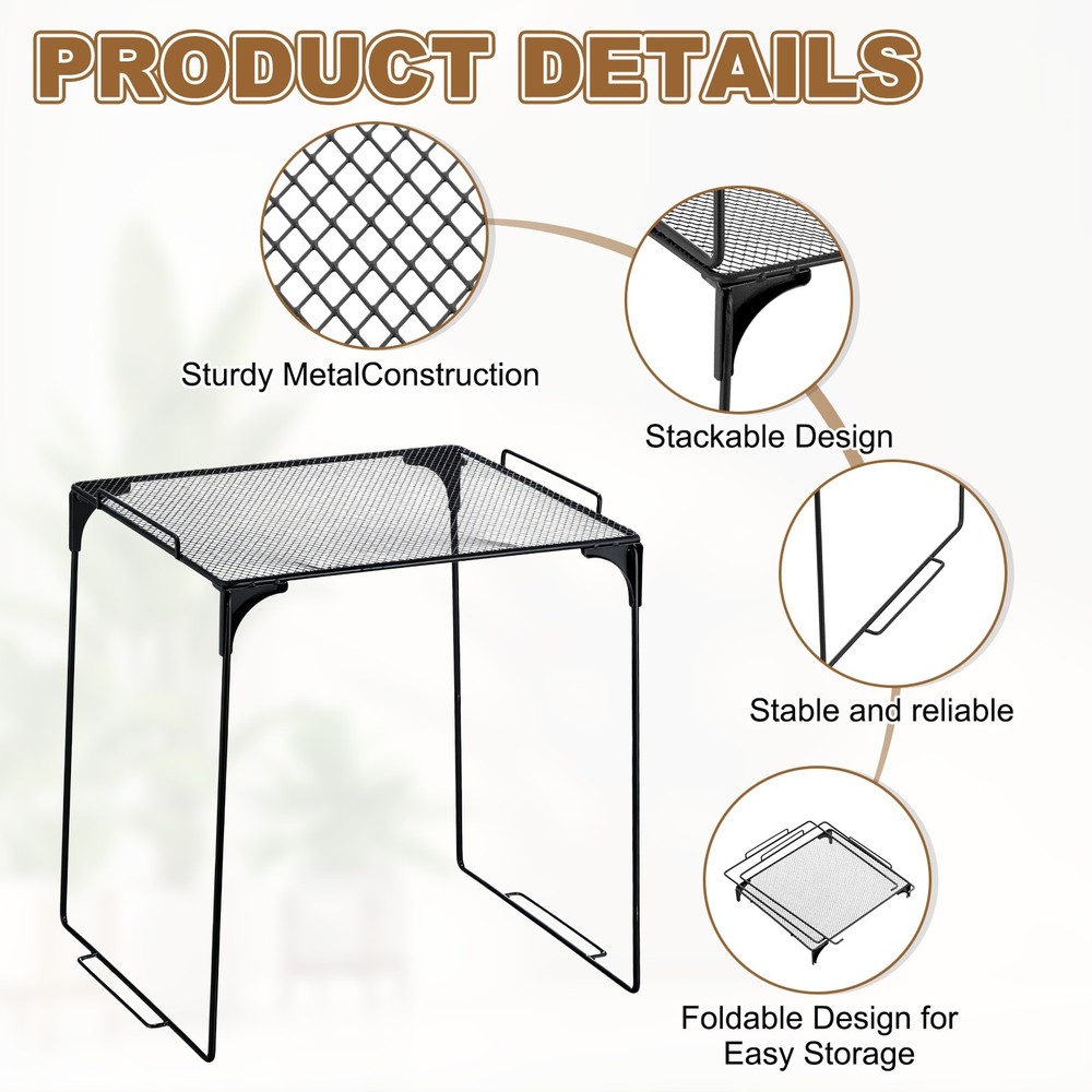 2 Pcs Locker Shelf Organizer, Stackable Metal Storage Rack, Black/Purple