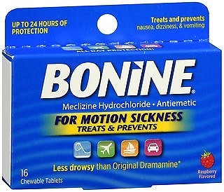 Bonine Chewable Tablets For Motion Sickness Relief Raspberry Flavored 16 Count