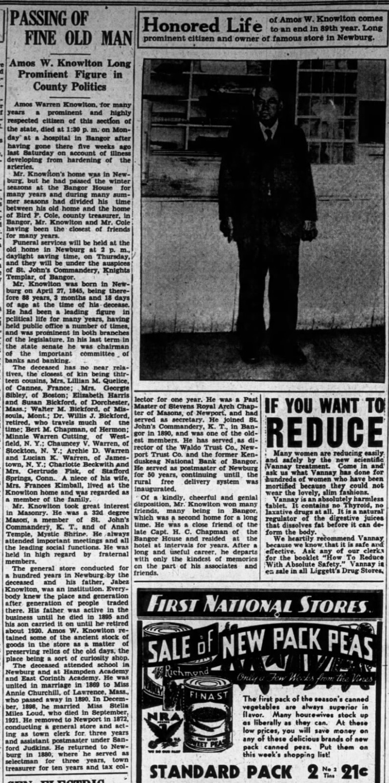 Newburgh, ME Amos W. Knowlton* 1910 Bangor Blake, Barrows & Brown Securities