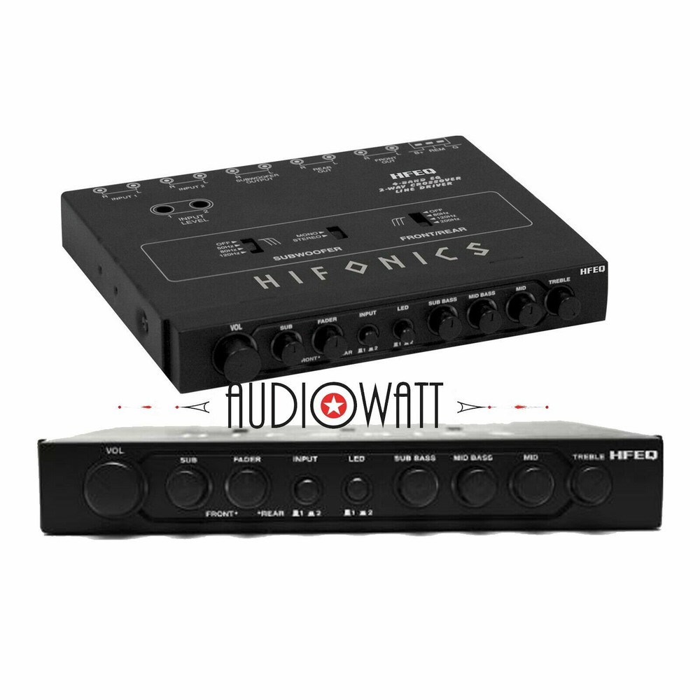 HIFONICS HFEQ 4-BAND EQ 9V 1/2 DIN LINE-DRIVER MULTIPLE SOURCE SIGNAL PROCESSOR