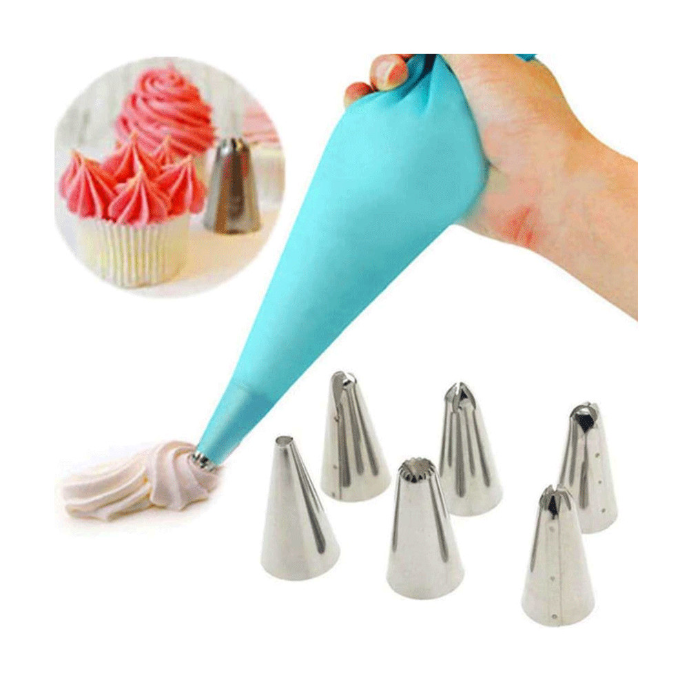 [2 Pack] 8 pcs. CAKE DECORATING KIT including silicone Reusable bag with Nozzles