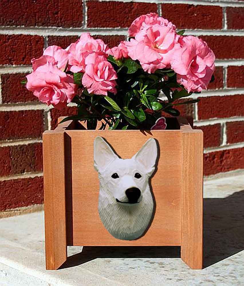 German Shepherd Planter Flower Pot White