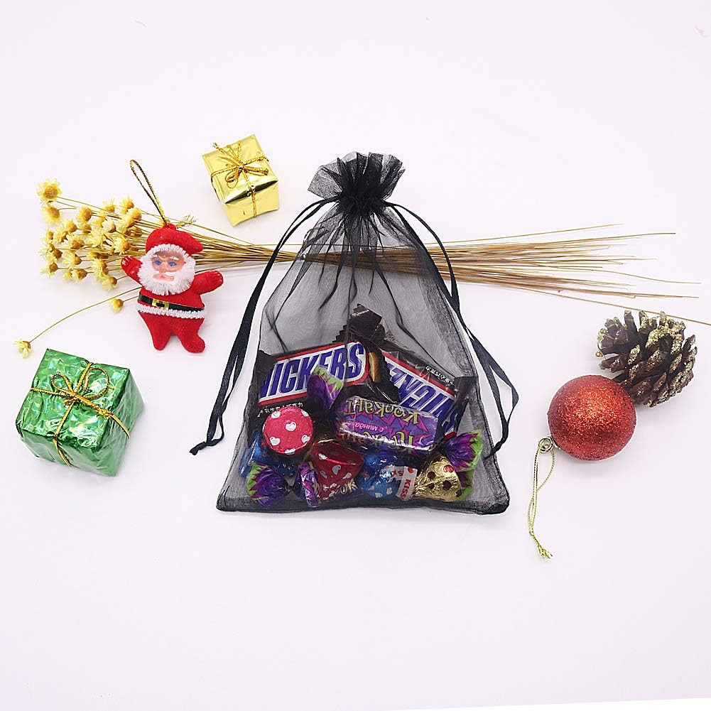Black Organza Bags 5x7 inch 100pcs, Mesh Candy Bags Jewelry Pouches Drawstring E