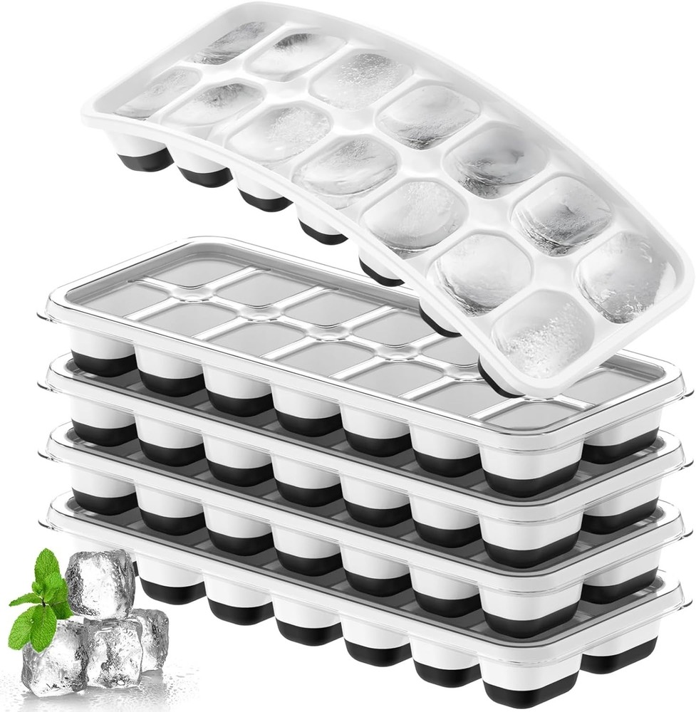 Ice Cube Tray 5 Pack, Stackable Silicone Ice Cube Trays with Lid– Easy Releas...
