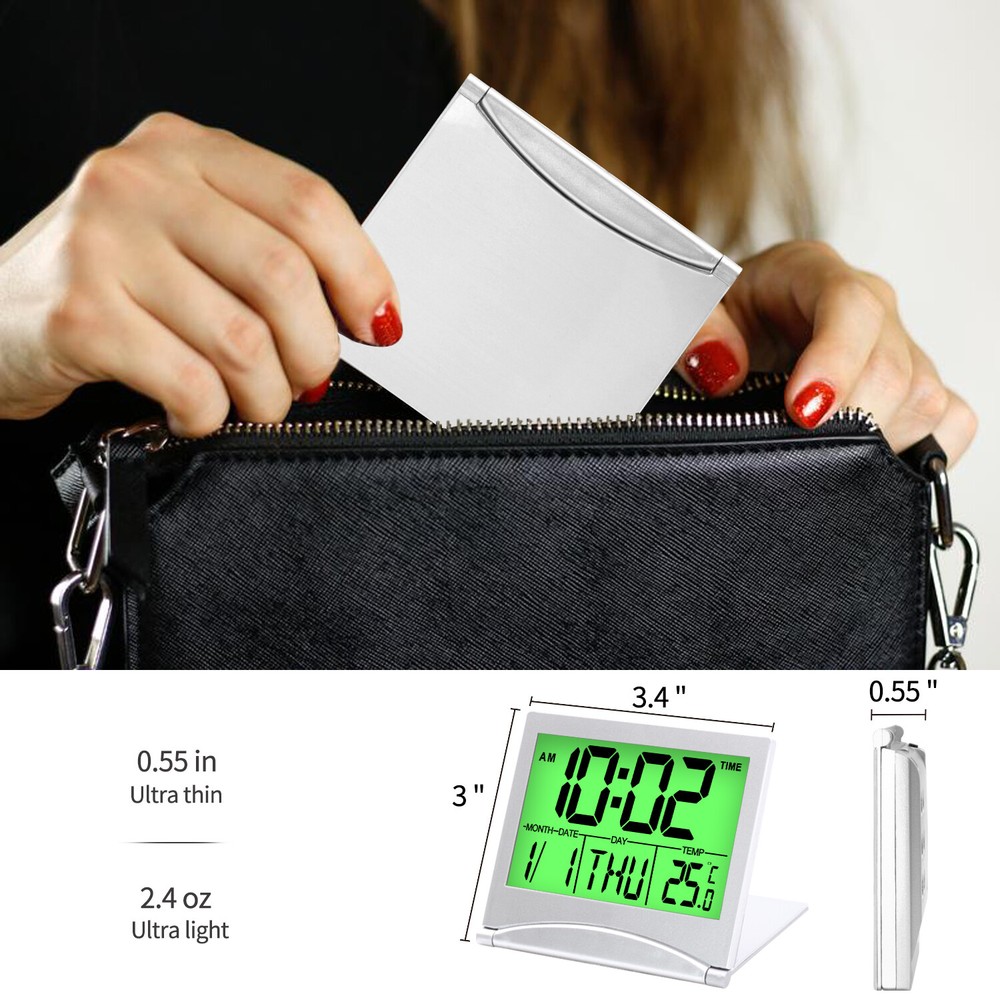 Betus Digital Travel Timer LCD Clock with Backlight - Compact LCD Desk Clock