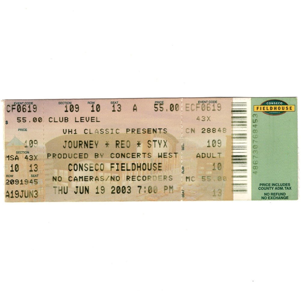 JOURNEY REO SPEEDWAGON STYX Concert Ticket INDIANAPOLIS IN 6/19/03 CLASSIC ROCK