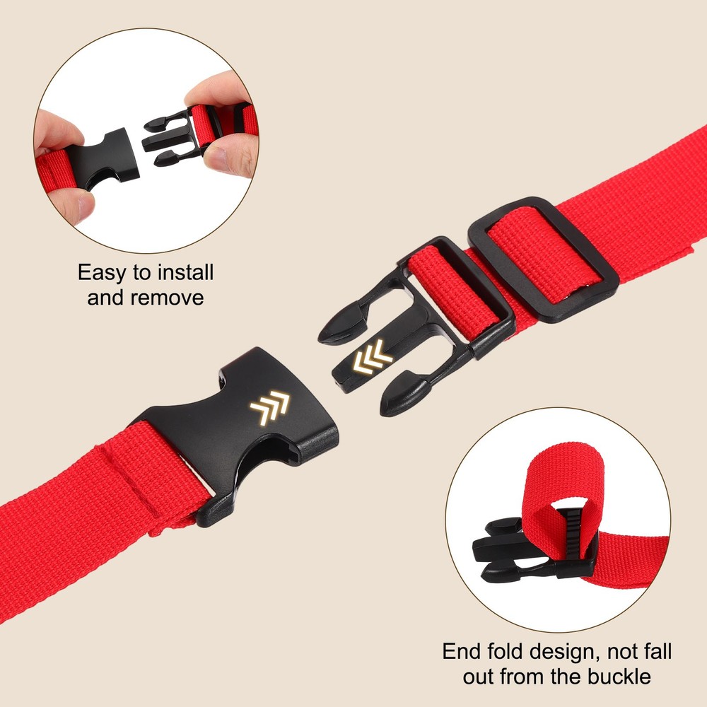 3pcs 1" x 8ft Utility Straps with Quick Release Buckle Adjustable, Red