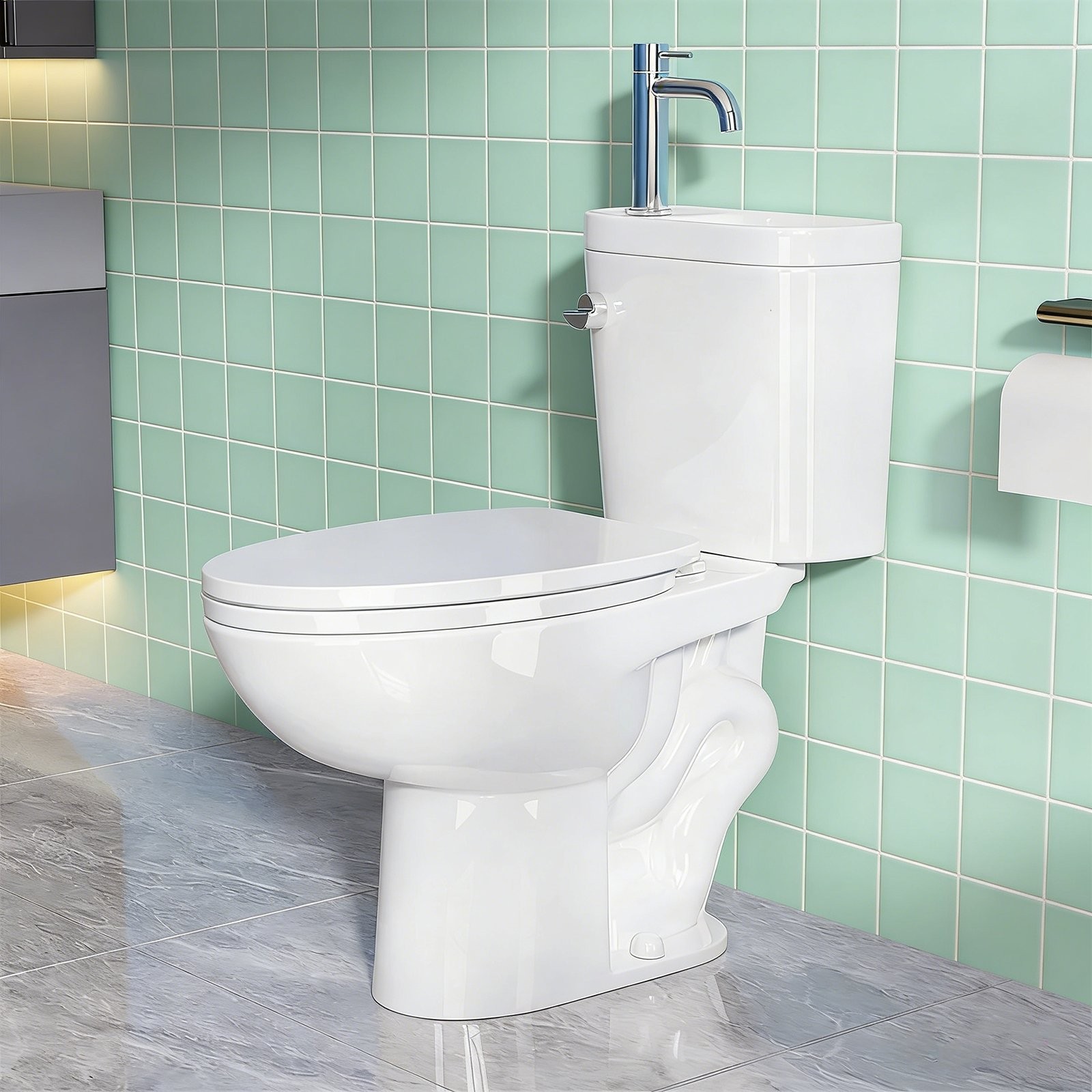 Two Piece Toilet with Sink 2 in 1 Toilet Bowl with Faucet 1.28 GPF Single Flush