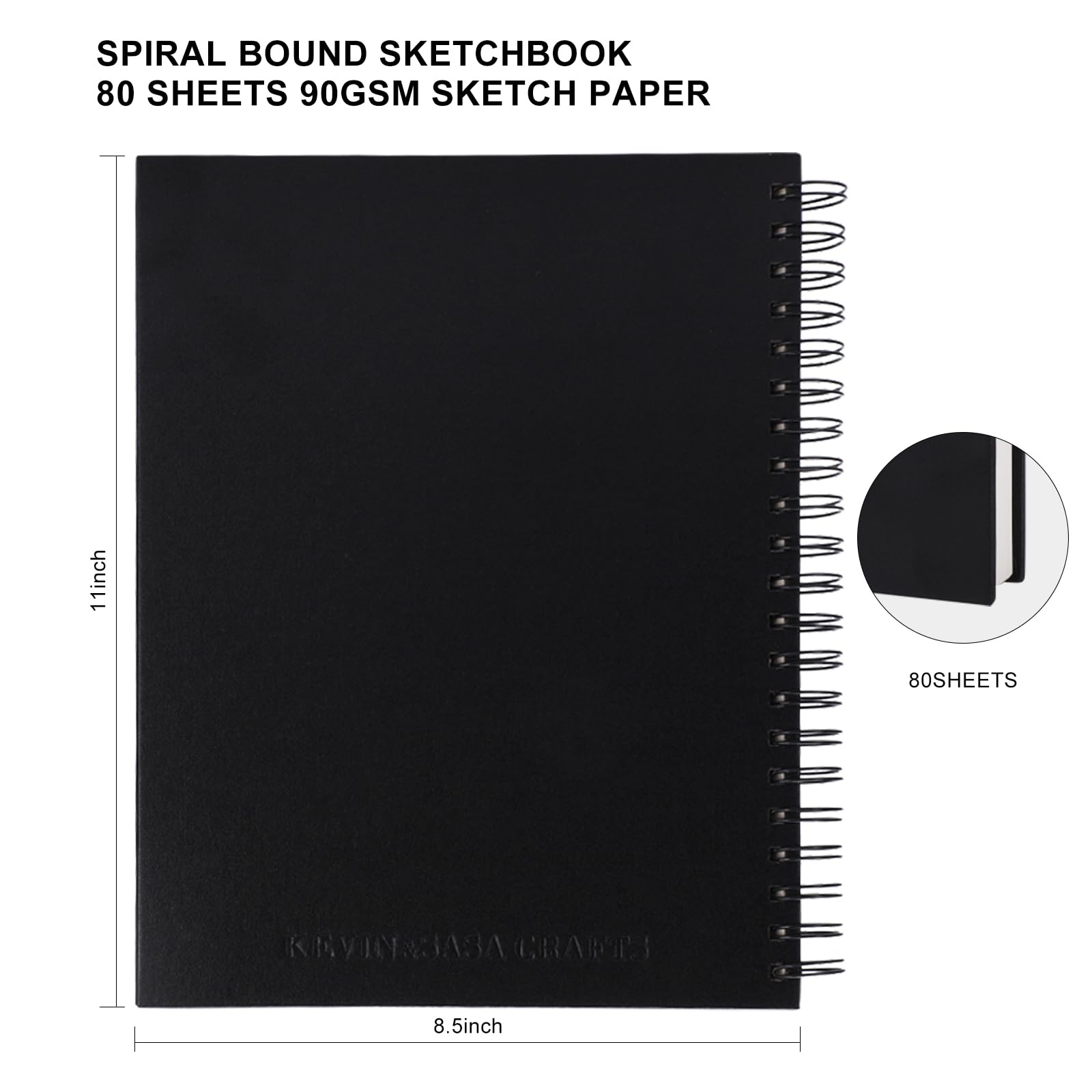 8.5x11inches Hardbound Sketch Book, Spiral Bound Sketch Pad, 80-Sheets 90gsm