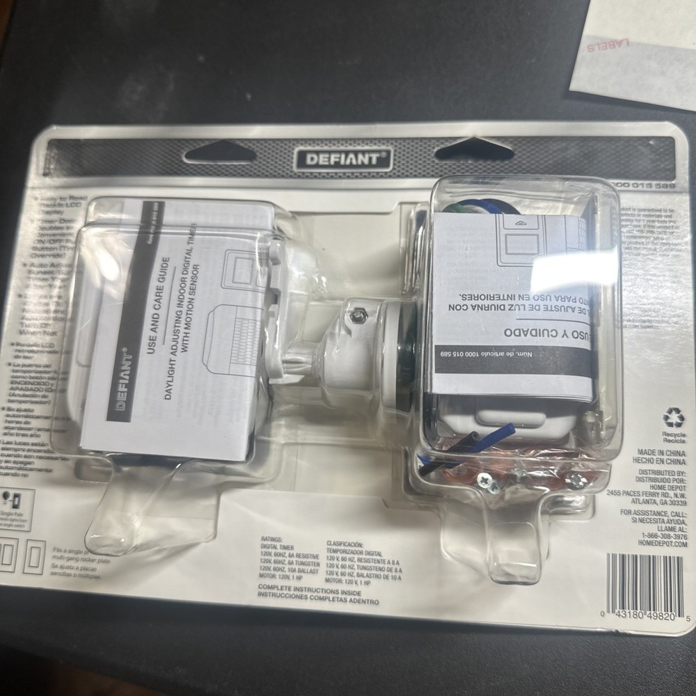 Defiant Daylight Adjusting Indoor Digital Timer with Motion Sensor