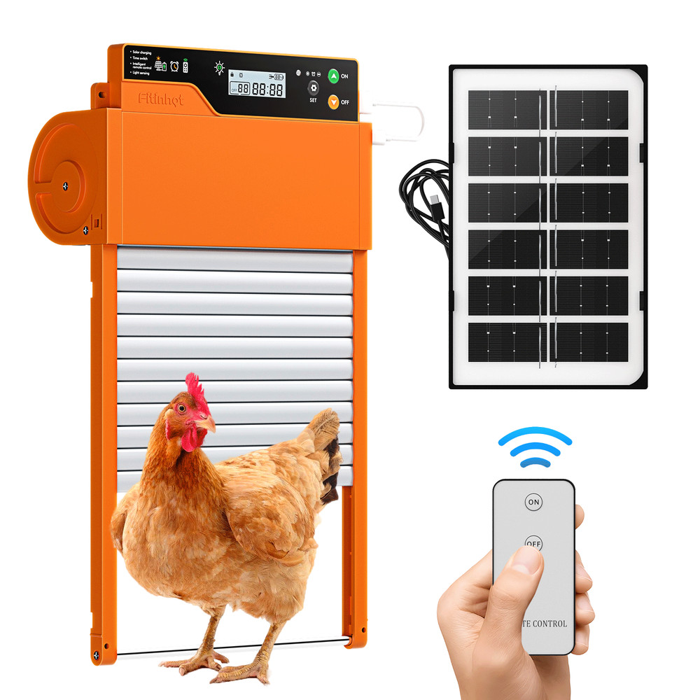 Auto Chicken Coop Door Solar Powered LCD Timer Light Remote Control Poultry Gate