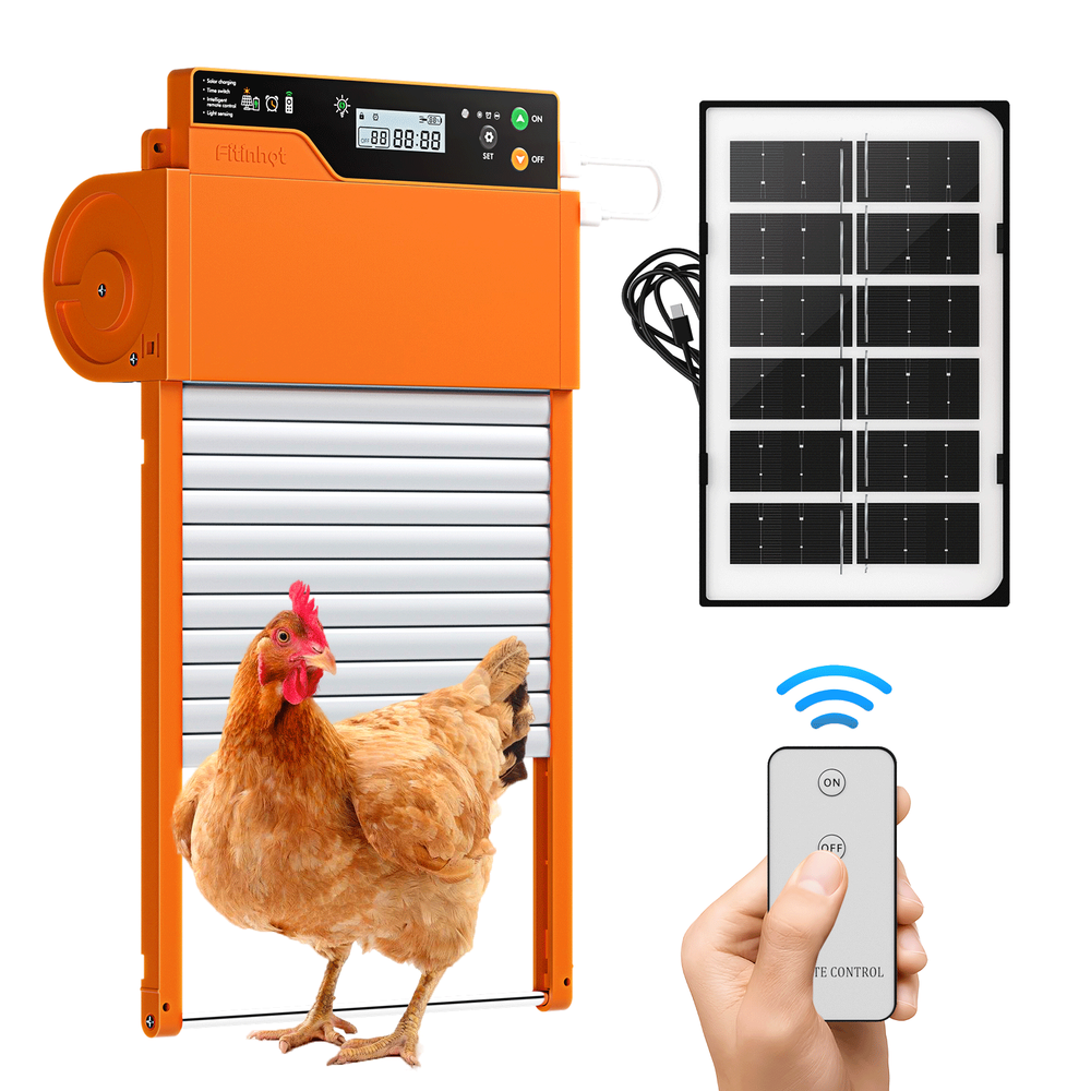 Auto Chicken Coop Door Solar Powered LCD Timer Light Remote Control Poultry Gate