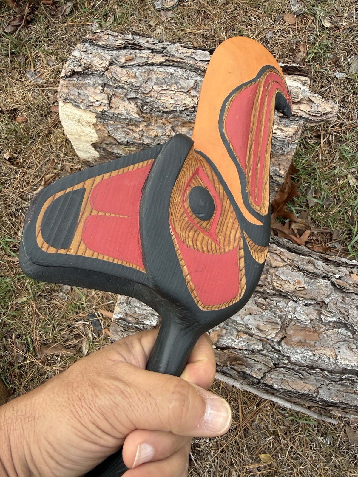 Northwest Coast Large Cedar Carved Eagle 🦅 Rattle Signed WT