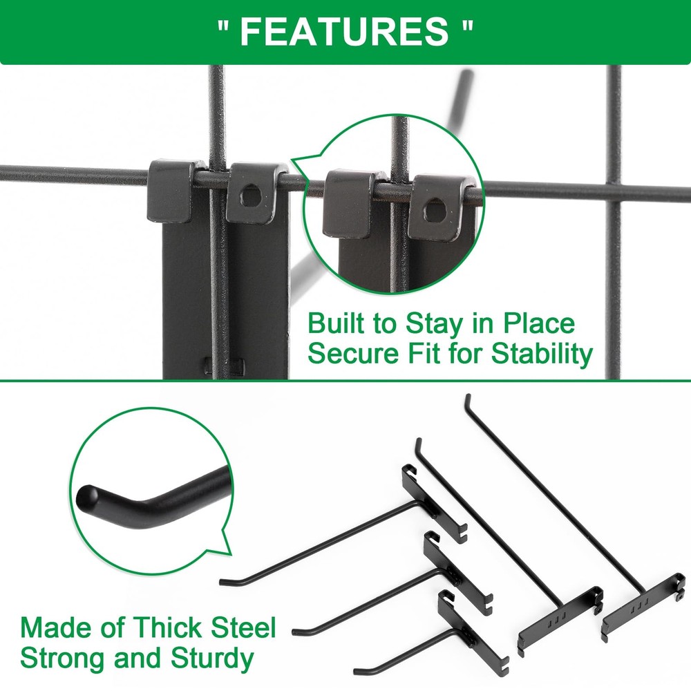 40 PCS 8 Inch Gridwall Hooks Grid Panel Hanging Retail Organization Black