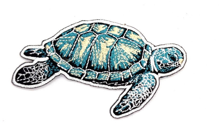 Blue Sea Turtle Iron On Embroidered Patch 3 3/4"x2"