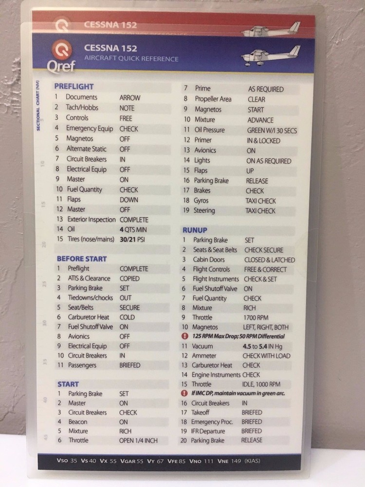 CESSNA 152 QUICK REFERENCE CHECKLIST CARD by Qref  p/n CE-152-2