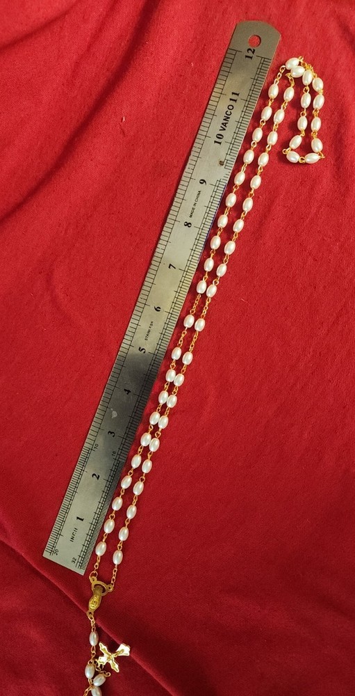 HANDMAID GOLD PLATED CATHOLIC ROSARY NECKLACE NEW