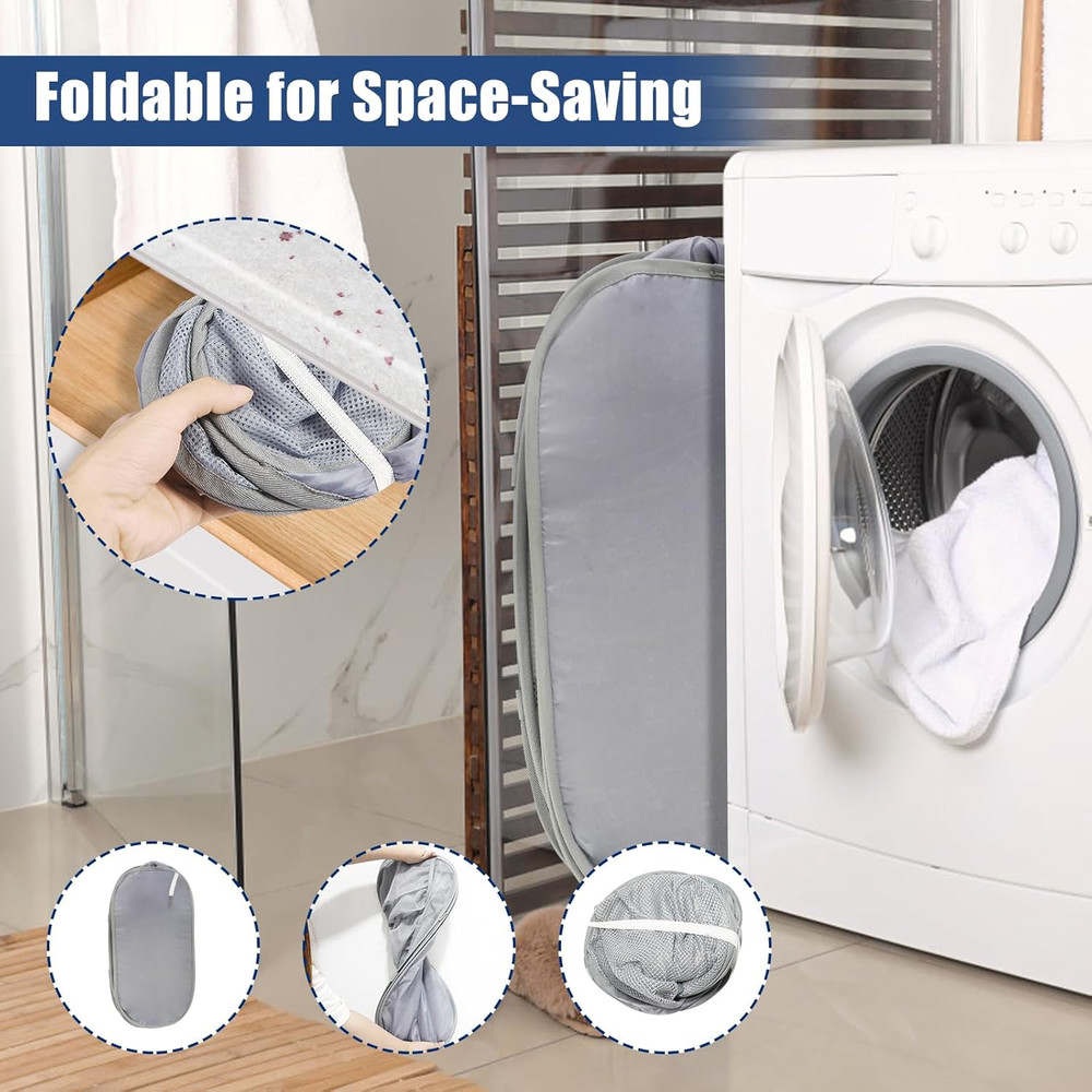 Collapsible Laundry Baskets, Upgrade Pop Up Laundry Hamper with Convenient Ba...