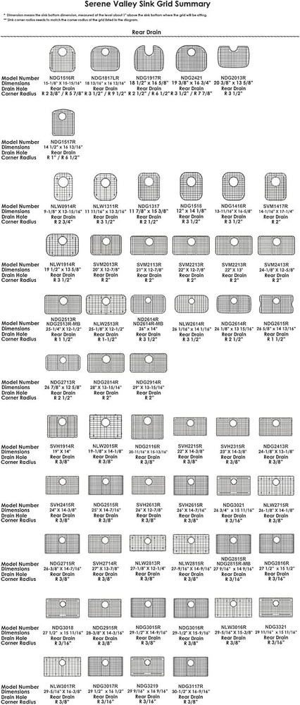 Sink Bottom Grid 26" Centered Drain 2.5" Corner Radius NDG2614C