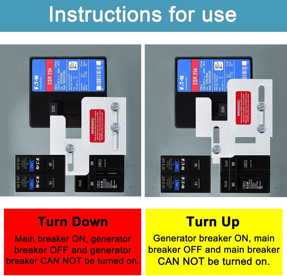 Generator Interlock Kit Compatible with Eaton Cutler Hammer silver grey black